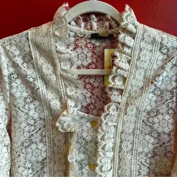 Vintage 70’s long sleeve lace top with ruffle - Picture 2 of 8
